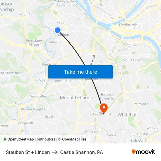 Steuben St + Linden to Castle Shannon,  PA map