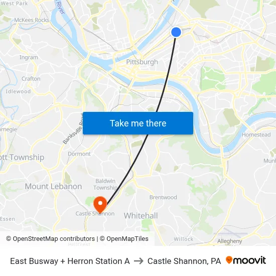 East Busway + Herron Station A to Castle Shannon,  PA map