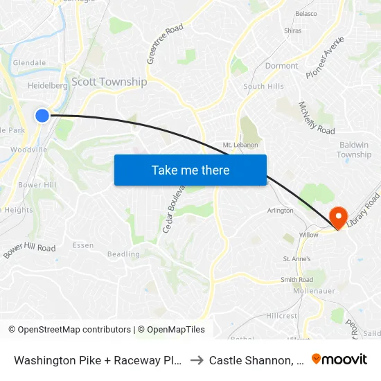 Washington Pike + Raceway Plaza to Castle Shannon,  PA map