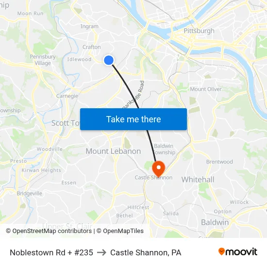 Noblestown Rd + #235 to Castle Shannon,  PA map