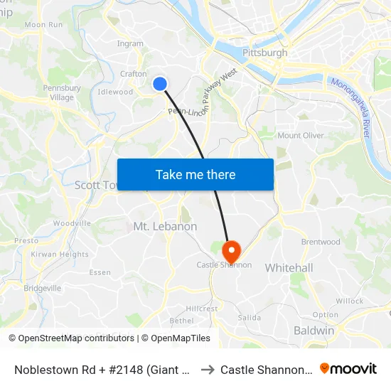Noblestown Rd + #2148 (Giant Eagle) to Castle Shannon,  PA map