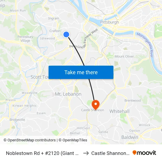 Noblestown Rd + #2120 (Giant Eagle) to Castle Shannon,  PA map