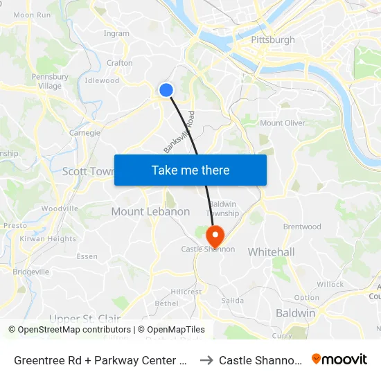Greentree Rd + Parkway Center Dr South to Castle Shannon,  PA map