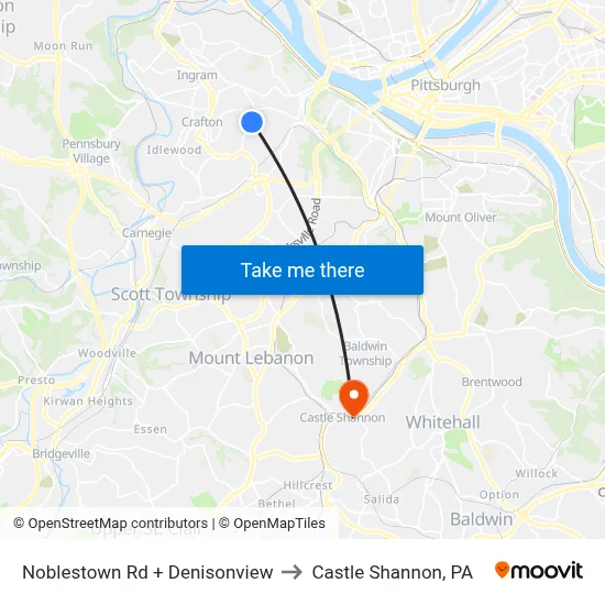 Noblestown Rd + Denisonview to Castle Shannon,  PA map