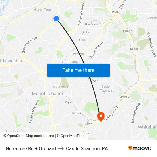 Greentree Rd + Orchard to Castle Shannon,  PA map