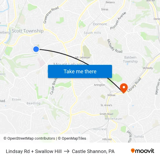 Lindsay Rd + Swallow Hill to Castle Shannon,  PA map