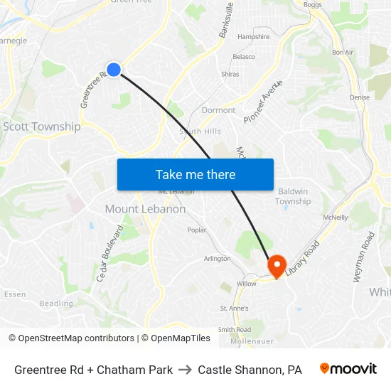 Greentree Rd + Chatham Park to Castle Shannon,  PA map