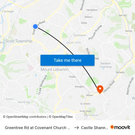 Greentree Rd at Covenant Church Park And Ride to Castle Shannon,  PA map