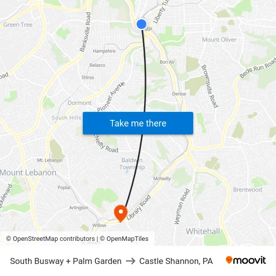 South Busway + Palm Garden to Castle Shannon,  PA map