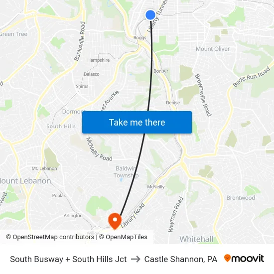 South Busway + South Hills Jct to Castle Shannon,  PA map