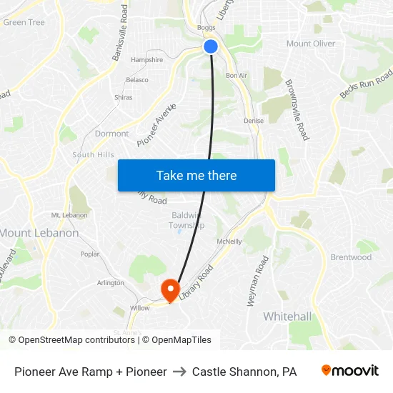 Pioneer Ave Ramp + Pioneer to Castle Shannon,  PA map