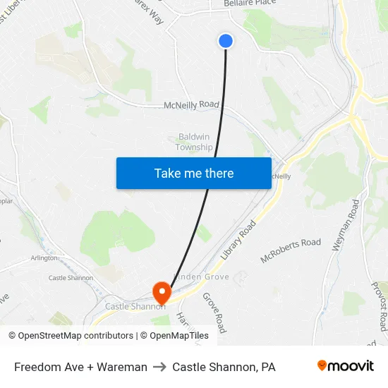 Freedom Ave + Wareman to Castle Shannon,  PA map