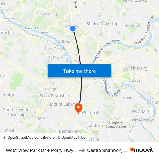 West View Park Dr + Perry Hwy FS to Castle Shannon,  PA map
