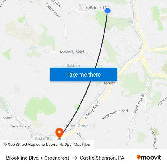 Brookline Blvd + Greencrest to Castle Shannon,  PA map