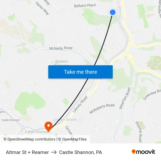 Altmar St + Reamer to Castle Shannon,  PA map