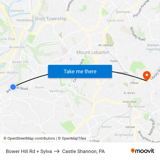 Bower Hill Rd + Sylva to Castle Shannon,  PA map