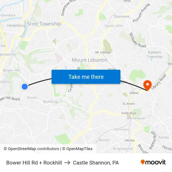 Bower Hill Rd + Rockhill to Castle Shannon,  PA map
