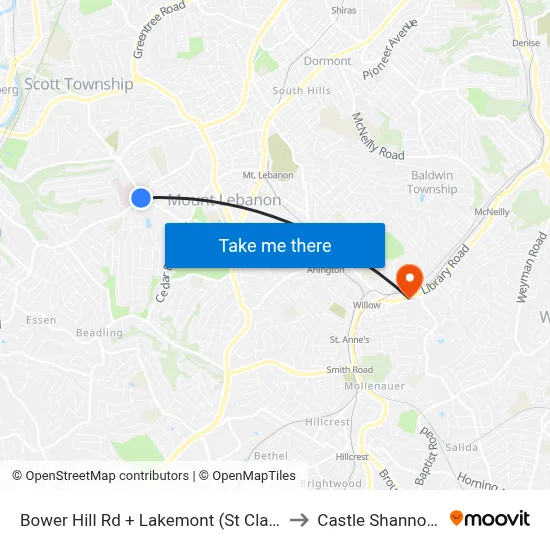 Bower Hill Rd + Lakemont (St Clair Hosp) to Castle Shannon,  PA map
