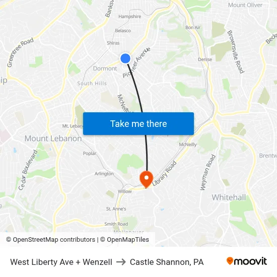 West Liberty Ave + Wenzell to Castle Shannon,  PA map