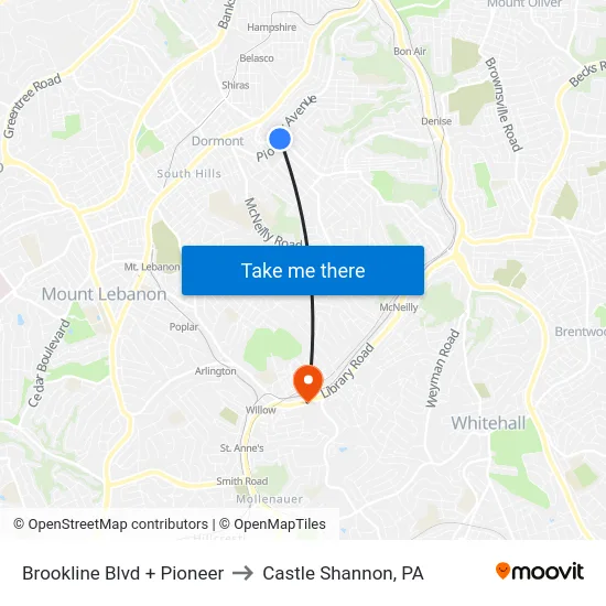 Brookline Blvd + Pioneer to Castle Shannon,  PA map