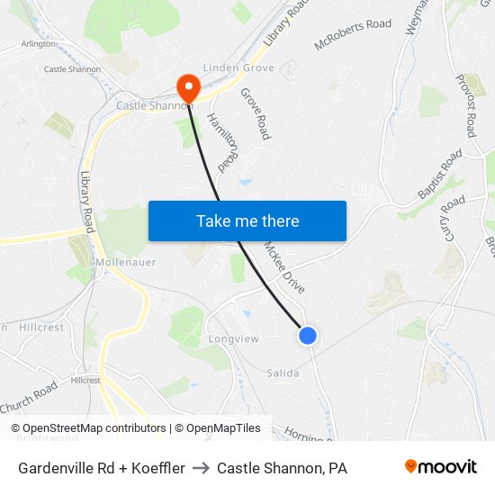 Gardenville Rd + Koeffler to Castle Shannon,  PA map