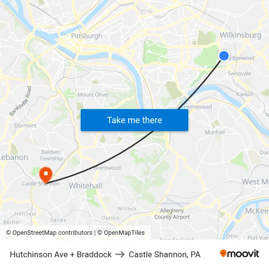 Hutchinson Ave + Braddock to Castle Shannon,  PA map
