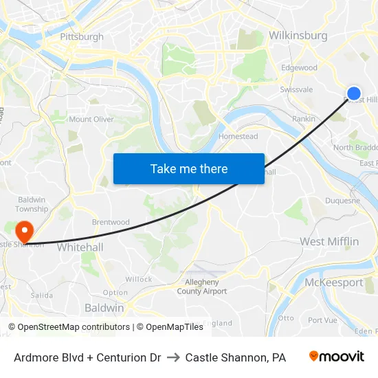 Ardmore Blvd + Centurion Dr to Castle Shannon,  PA map