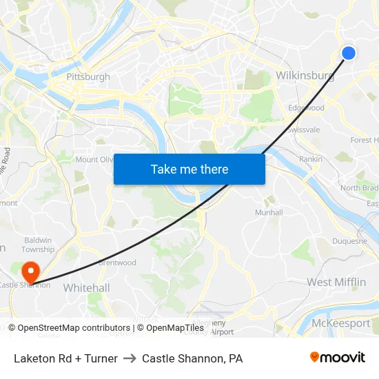 Laketon Rd + Turner to Castle Shannon,  PA map