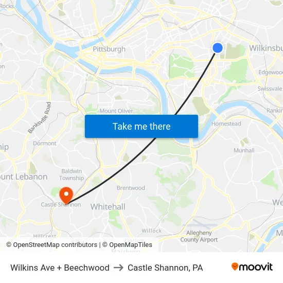 Wilkins Ave + Beechwood to Castle Shannon,  PA map