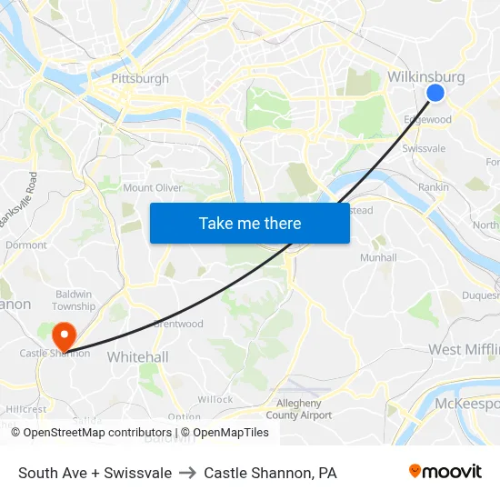 South Ave + Swissvale to Castle Shannon,  PA map