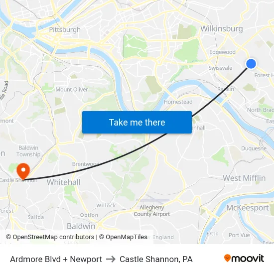 Ardmore Blvd + Newport to Castle Shannon,  PA map