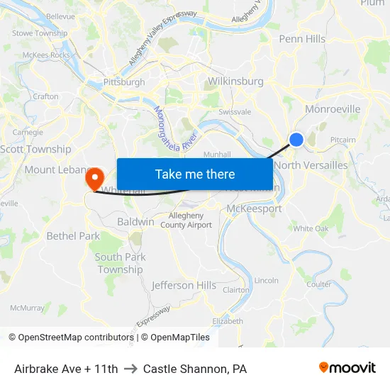 Airbrake Ave + 11th to Castle Shannon,  PA map