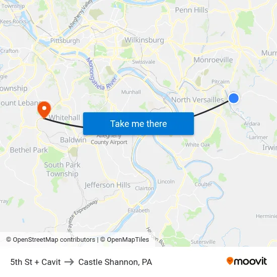 5th St + Cavit to Castle Shannon,  PA map