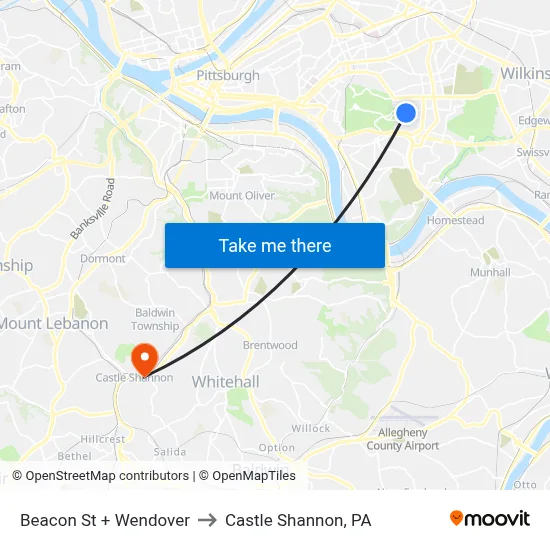 Beacon St + Wendover to Castle Shannon,  PA map