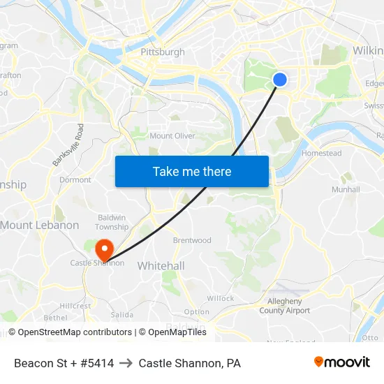 Beacon St + #5414 to Castle Shannon,  PA map