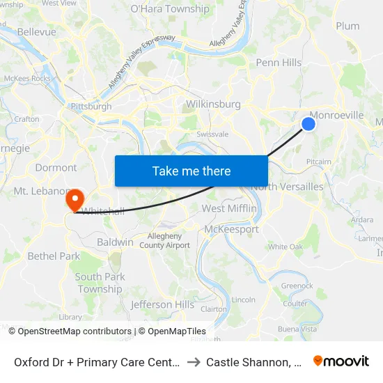 Oxford Dr + Primary Care Center to Castle Shannon,  PA map