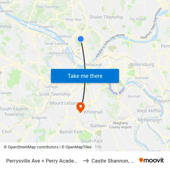 Perrysville Ave + Perry Academy to Castle Shannon,  PA map