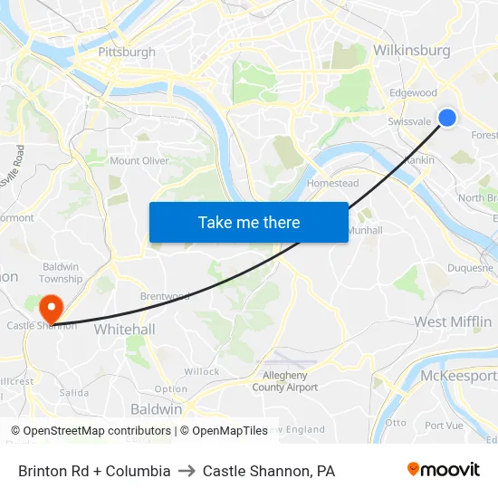 Brinton Rd + Columbia to Castle Shannon,  PA map