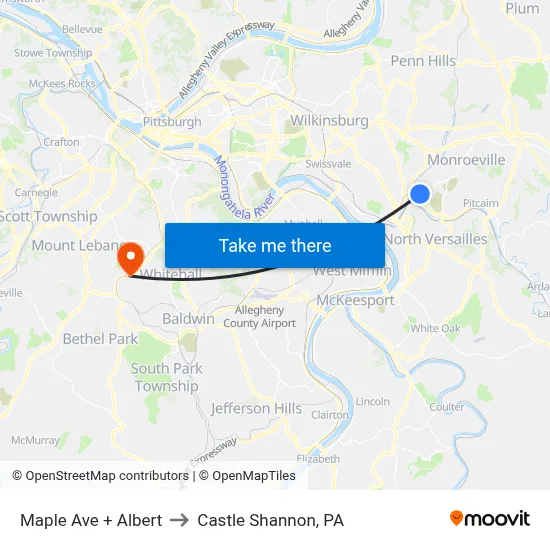 Maple Ave + Albert to Castle Shannon,  PA map