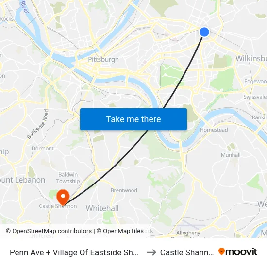 Penn Ave + Village Of Eastside Shopping Center to Castle Shannon,  PA map