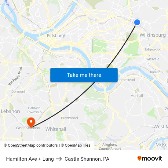 Hamilton Ave + Lang to Castle Shannon,  PA map