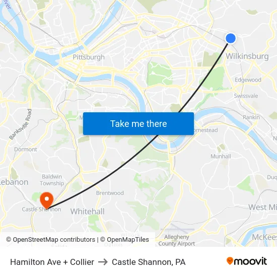 Hamilton Ave + Collier to Castle Shannon,  PA map