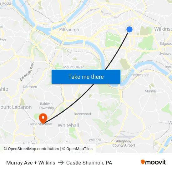 Murray Ave + Wilkins to Castle Shannon,  PA map