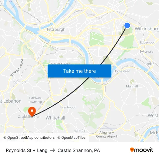 Reynolds St + Lang to Castle Shannon,  PA map