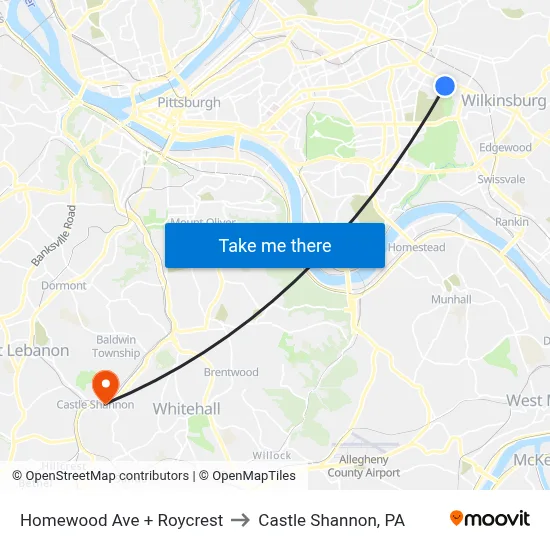 Homewood Ave + Roycrest to Castle Shannon,  PA map
