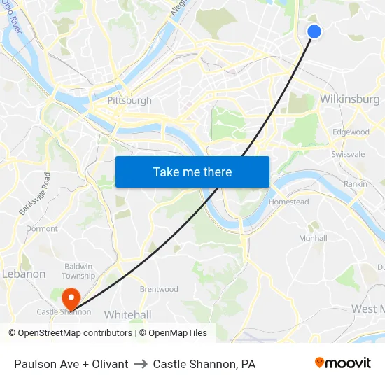 Paulson Ave + Olivant to Castle Shannon,  PA map