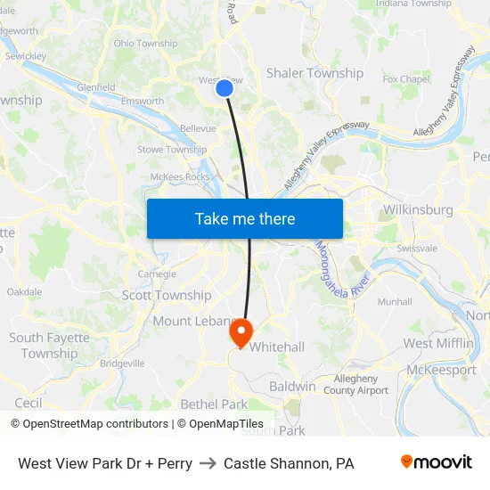 West View Park Dr + Perry to Castle Shannon,  PA map