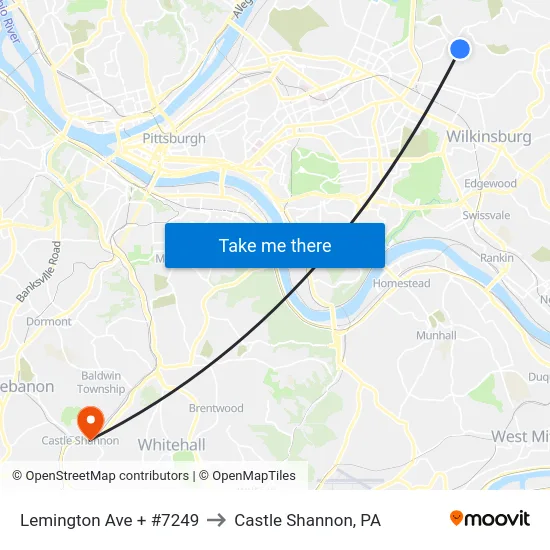 Lemington Ave + #7249 to Castle Shannon,  PA map