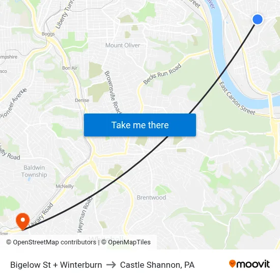 Bigelow St + Winterburn to Castle Shannon,  PA map