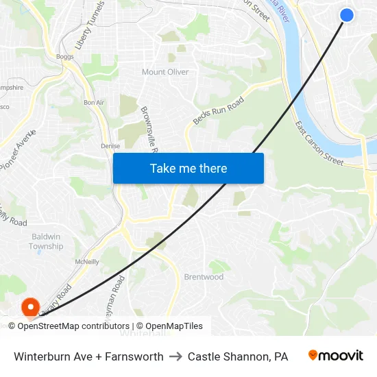 Winterburn Ave + Farnsworth to Castle Shannon,  PA map